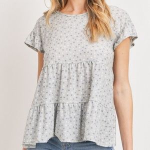 NEW Polka Dot Ruffled Hem Crew Blouse Top